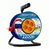 Удлинитель на катушке силовой КГ3*1 4роз. 30м 10А с/з 2,2кВт морозостойкий DOMTOK 2579